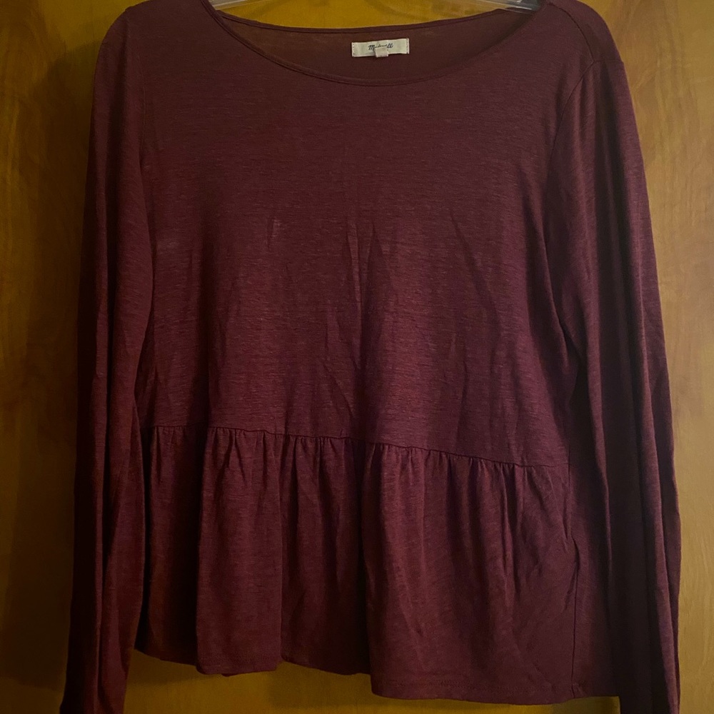 Madewell Linen Peplum Top - Heathered Burgundy - S